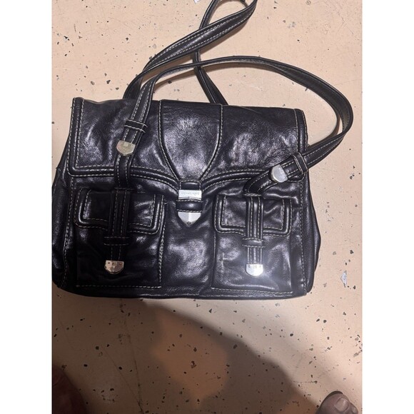 Michael Kors Black Leather Double Front Pocket Medium Handbag Shoulder Bag - Picture 1 of 13